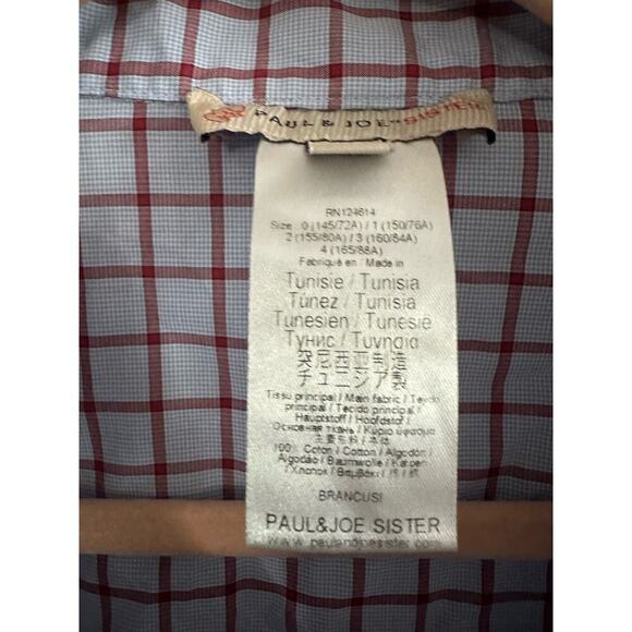 PAUL & JOE Sister Blue Maroon Windowpane Plaid Hi-Low Top Blouse - Sz XL - Picture 3 of 5